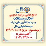 صورتجلسه اعلام برندگان مزایده املاک مازاد موسسه اعتباری ملل (نوبت سوم) سال 1403